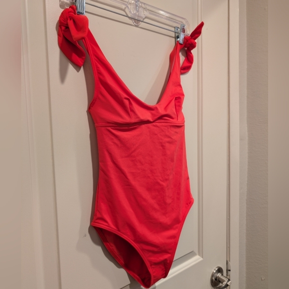 MAISON LEJABY Norma Jeane Knotted One-piece Swimsuit In Coral 32B - Picture 4 of 8